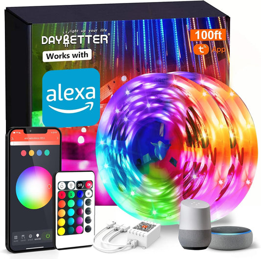 DAYBETTER - Luces LED inteligentes con WiFi de 100 pies, tira de luces LED