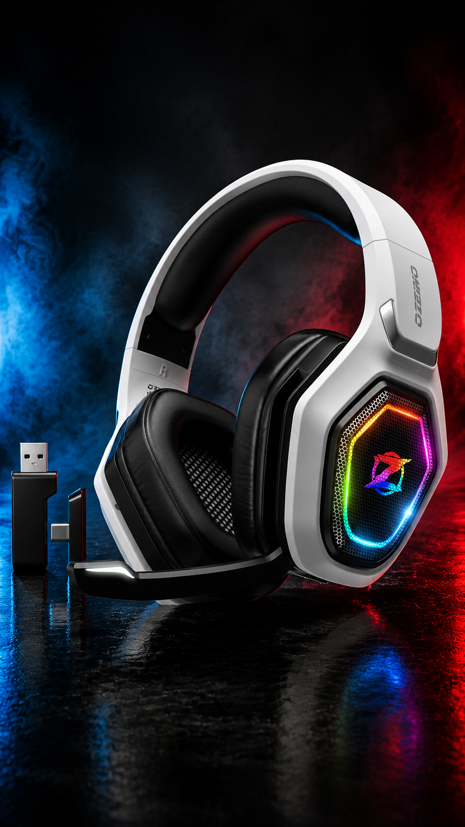 Ozeino - Auriculares inalámbricos de 2.4GHz para juegos para PC, PS5, PS4 - Audio sin pérdida USB y auriculares de juego ultra estables tipo C con micrófono abatible