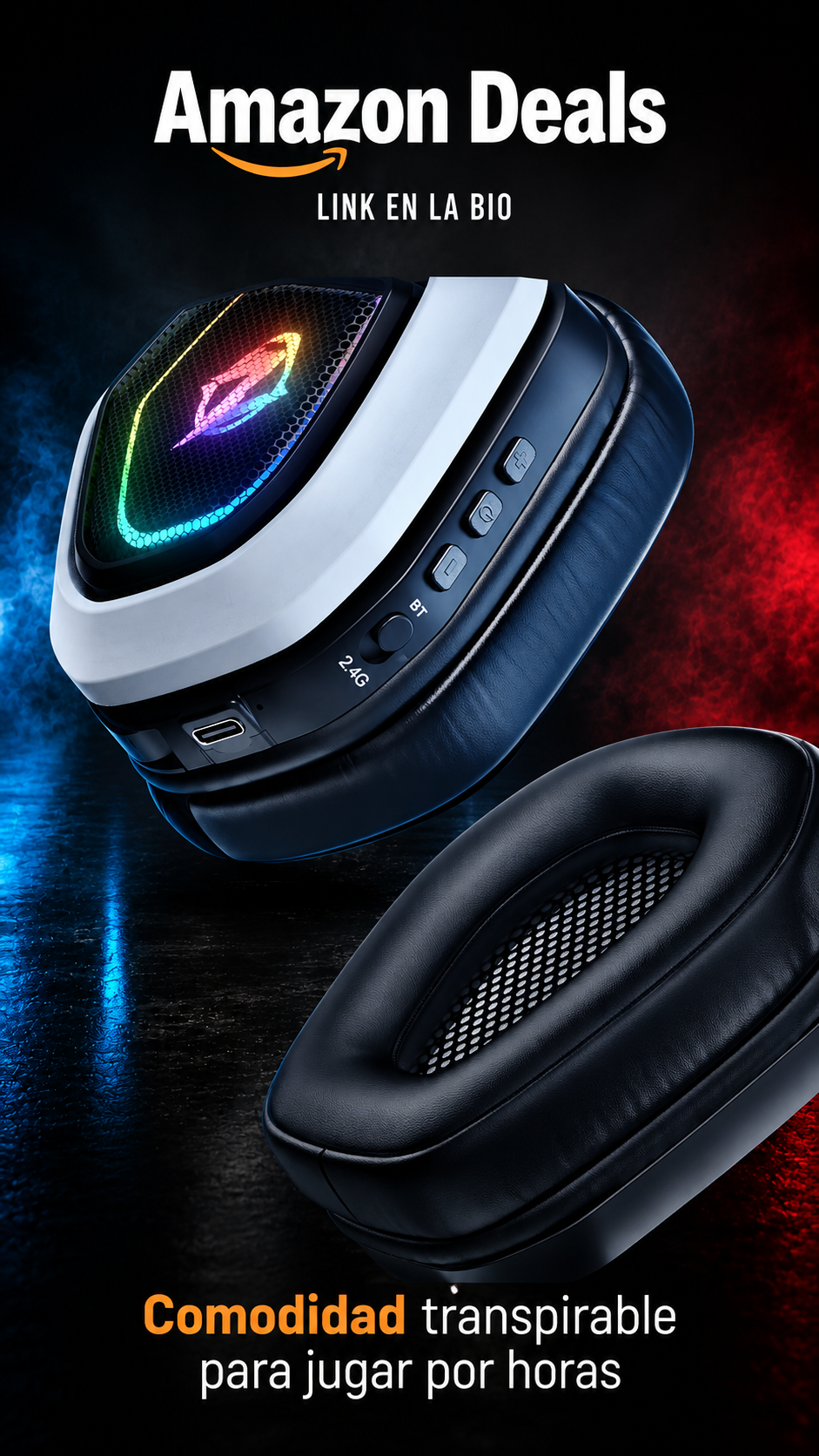 Ozeino - Auriculares inalámbricos de 2.4GHz para juegos para PC, PS5, PS4 - Audio sin pérdida USB y auriculares de juego ultra estables tipo C con micrófono abatible