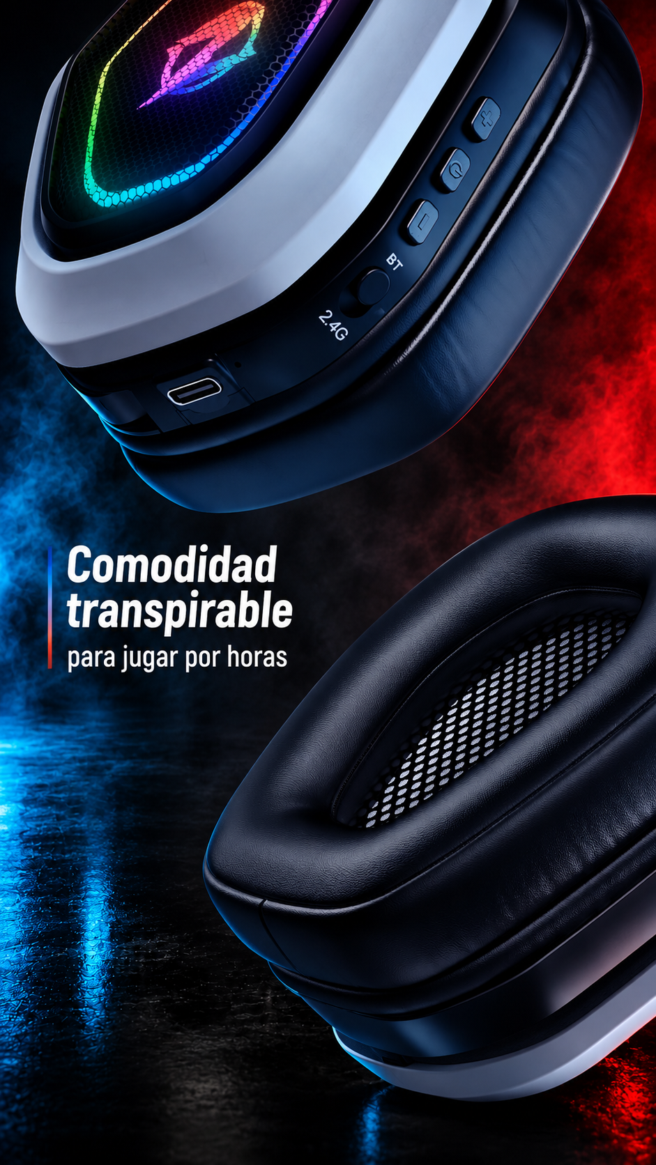 Ozeino - Auriculares inalámbricos de 2.4GHz para juegos para PC, PS5, PS4 - Audio sin pérdida USB y auriculares de juego ultra estables tipo C con micrófono abatible