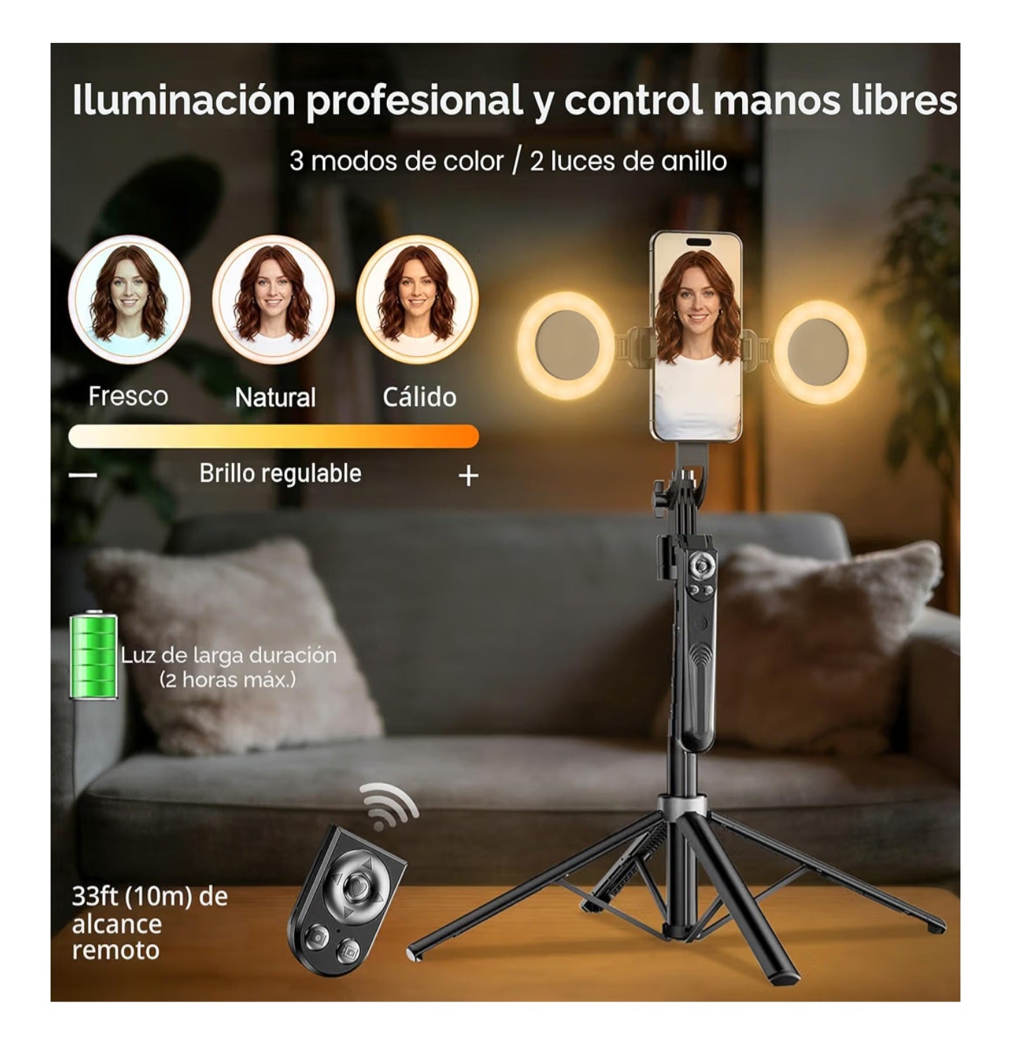 Trípode de seguimiento facial automático de 71 pulgadas con luz de anillo, trípode de teléfono con rotación de 360°