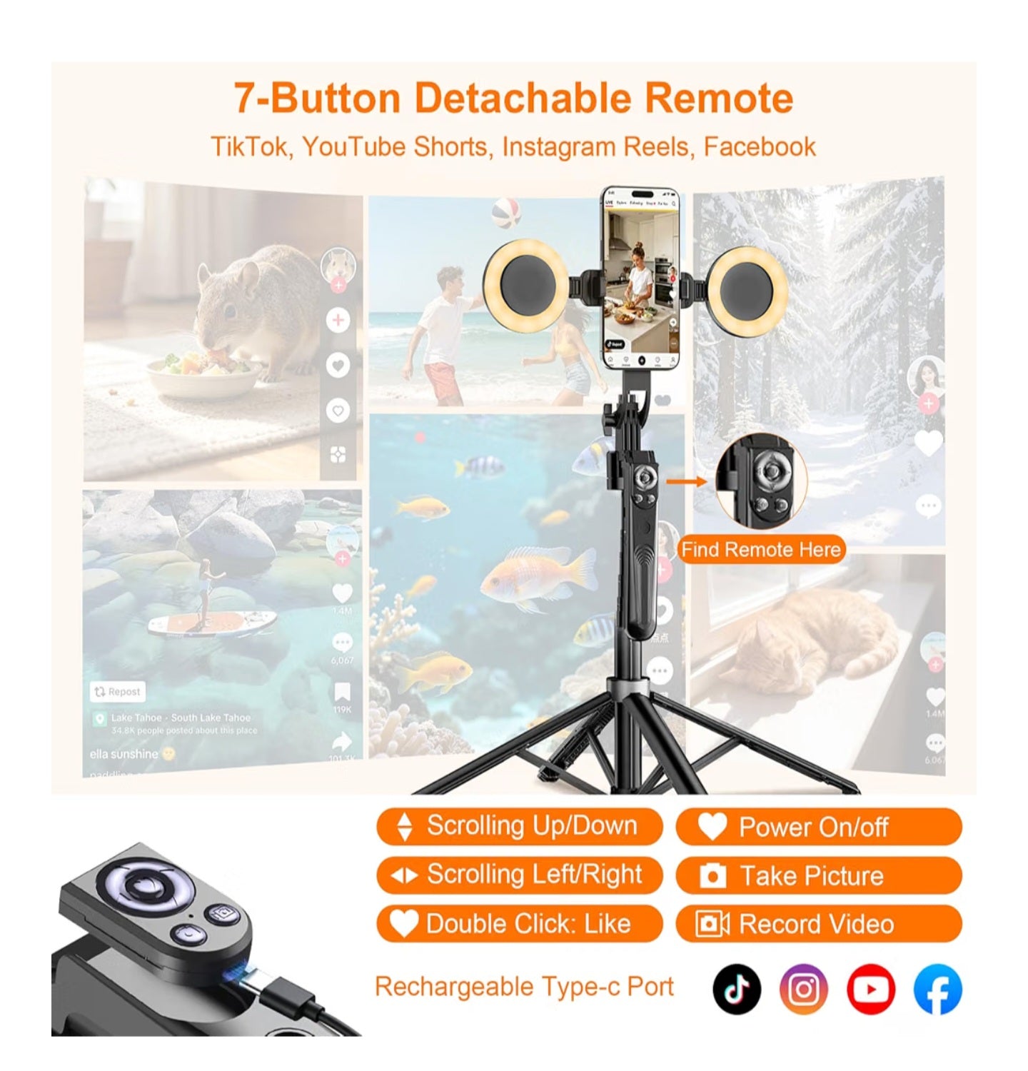Trípode de seguimiento facial automático de 71 pulgadas con luz de anillo, trípode de teléfono con rotación de 360°
